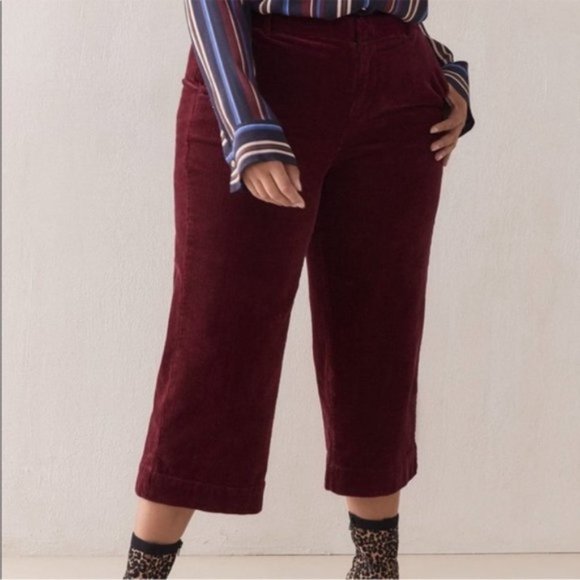 Addition Elle Women Red Wine Corduroy Wide Crop Leg Pant Size 10 - Picture 1 of 16
